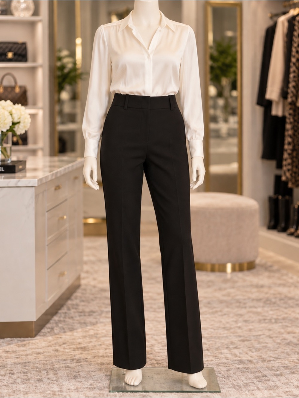 Cache Black Wide Waistband Tailored Straight Leg Pants Size 4